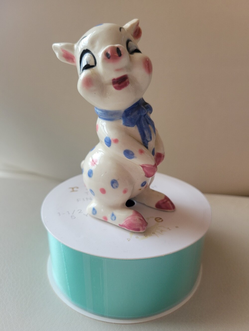 Vintage Kreiss & Co Polka Dot Pig Shaker ~ 1950s ~ Anthropomorphic ~ Cute AS-IS